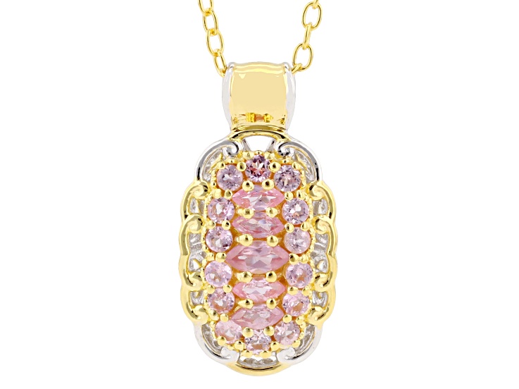 Pink Spinel Rhodium And 24k Gold Over Palladium Sterling Silver Pendant With Chain 1.07ctw
