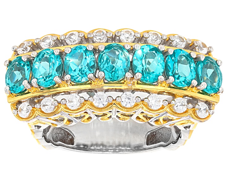 Dauphin Apatite With White Zircon Rhodium And 24k Gold Over Palladium Sterling Silver Ring 3.52ctw
