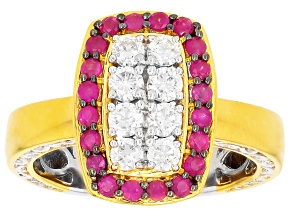 Prazana® Lab Grown Diamond, Ruby Rhodium/24k Gold Over Palladium Sterling Silver Ring 1.18ctw