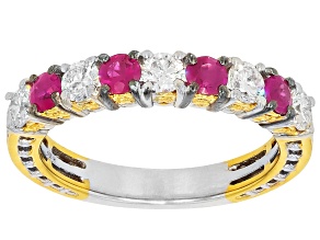 Prazana® Lab Grown Diamond With Ruby Rhodium & 24k Gold Over Palladium Silver Band Ring 1.08ctw