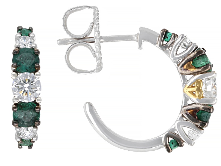 Grizzly Emerald, Lab Grown Diamonds Rhodium/24k Gold Over Palladium Silver Earrings 1.57ctw