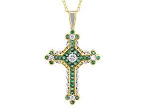 Prazana® Lab Diamond, Grizzly Emerald Rhodium/24k Gold Over Palladium Silver Pendant/Chain