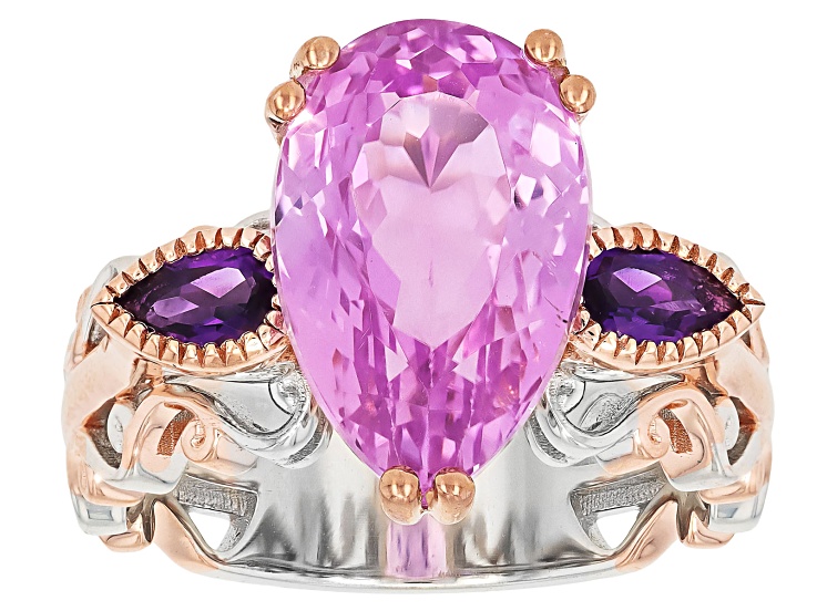 Kunzite With Amethyst Rhodium And 18k Gold Over Palladium Sterling Silver Ring 6.93ctw
