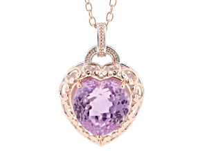 Kunzite Rhodium And 18k Rose Gold Over Palladium Sterling Silver Heart Pendant With Chain 9.26ct