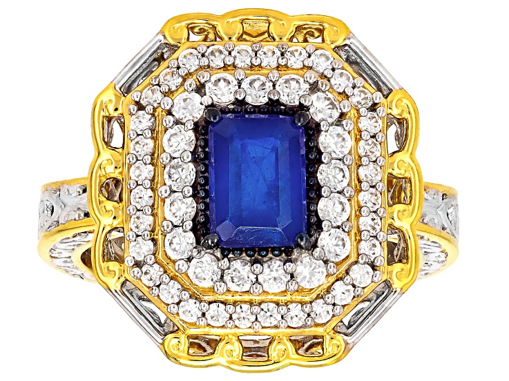Cobalt Spinel With White Zircon Rhodium And 24k Gold Over Palladium Sterling Silver Ring 2.20ctw