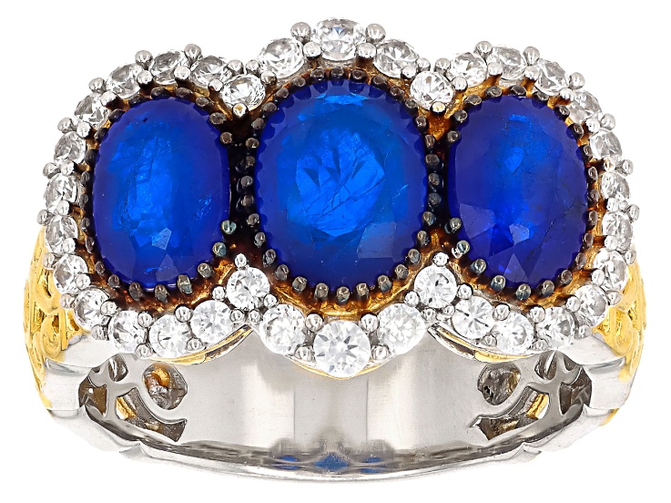 Cobalt Blue Spinel, White Zircon Rhodium/24k Gold Over Palladium Silver 3-Stone Ring 3.85ctw