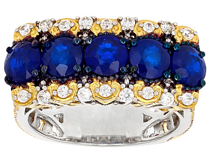 Cobalt Blue Spinel, White Zircon Rhodium/24k Gold Over Palladium Sterling Silver Band Ring 3.48ctw
