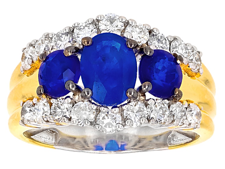 Cobalt Blue Spinel, Lab Grown Diamond Rhodium/24k Gold Over Palladium Silver Ring 3.73ctw