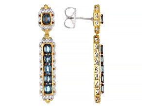Teal Kyanite Rhodium And 24k Gold Over Palladium Sterling Silver Earrings 2.65ctw