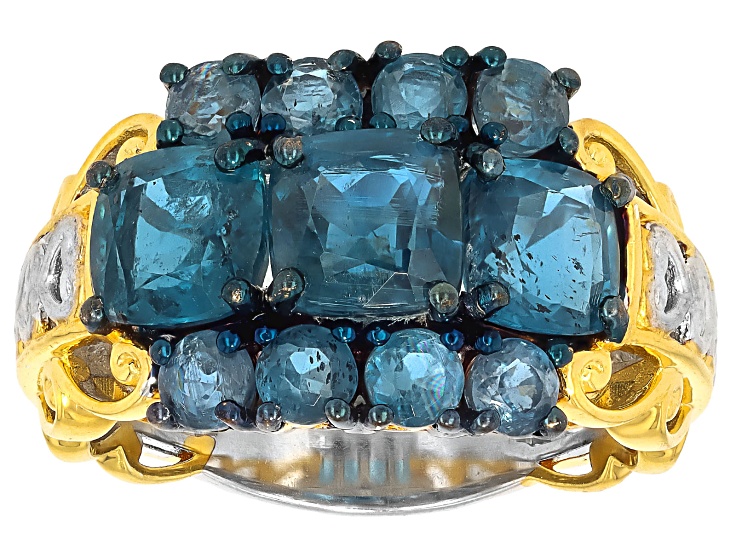 Teal Kyanite Rhodium And 24k Gold Over Palladium Sterling Silver Ring 5.24ctw