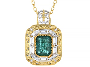Grizzly Emerald, Zircon Rhodium/24k Yellow Gold Over Palladium Sterling Silver Pendant/Chain 2.91ctw
