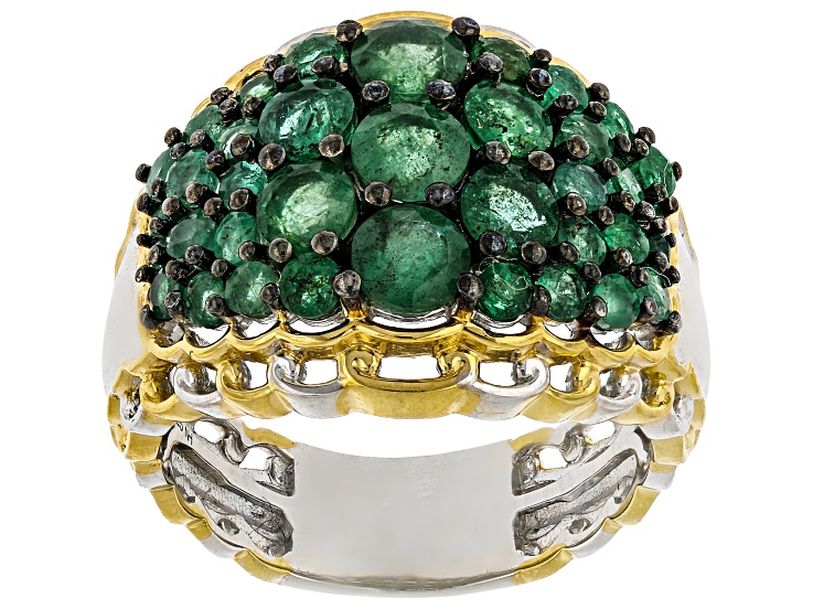 Grizzly Emerald Rhodium & 24k Yellow Gold Over Palladium Sterling Silver Band Ring 2.24ctw