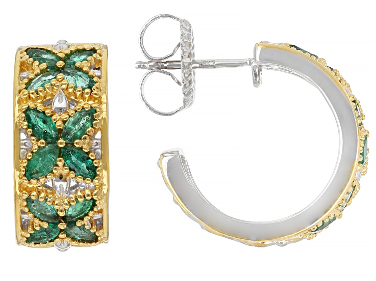 Grizzly Emerald Rhodium And 24k Yellow Gold Over Palladium Sterling Silver Earring 1.68ctw