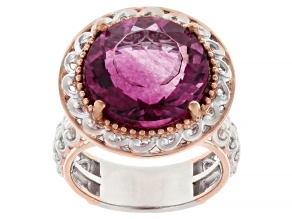 Fuschia Pink Fluorite Rhodium And 18k Rose Gold Over Palladium Sterling Silver Ring 3.65ct