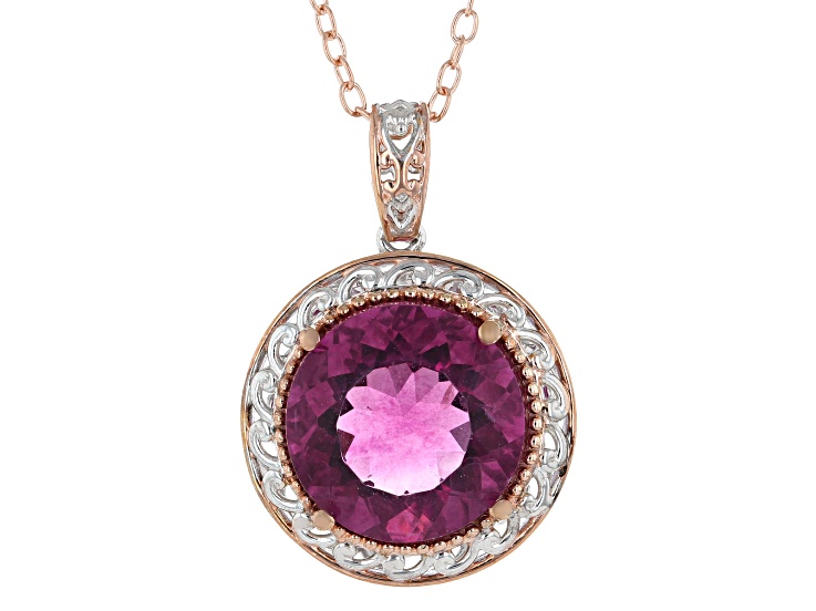 Fuschia Pink Fluorite Rhod/24k Yellow Gold Over Palladium Sterling Silver Pendant With Chain 3.65ct