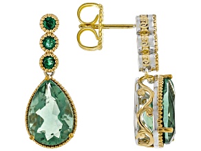 Mint Fluorite & Grizzly Emerald Rhodium/24k Yellow Gold Over Palladium Over Silver Earrings 8.61ctw