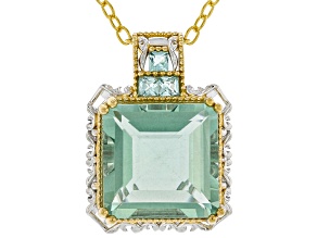 Mint Fluorite & White Zircon Rhodium/24k Yellow Gold Palladium Over Silver Pendant/Chain 9.58ctw