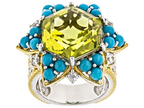 Ouro Verde, Sleeping Beauty Turquoise Rhodium/24k Gold Over Palladium Sterling Silver Ring 12.27ctw