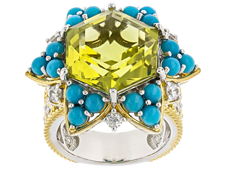 Ouro Verde, Sleeping Beauty Turquoise Rhodium/24k Gold Over Palladium Sterling Silver Ring 12.27ctw