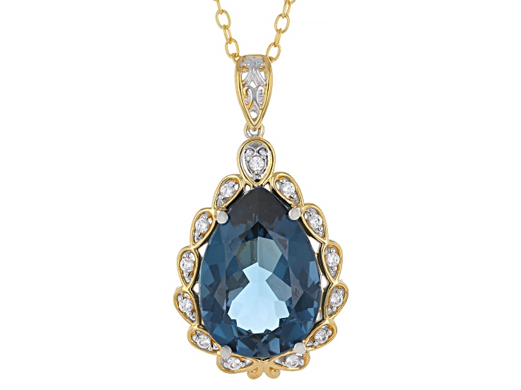 London Blue Topaz, Zircon Rhodium/24k Gold Over Palladium Silver Pendant With Chain 11.46ctw