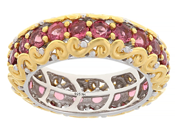 Rubellite Rhodium And 24k Gold Over Palladium Sterling Silver Band Ring 2.29ctw