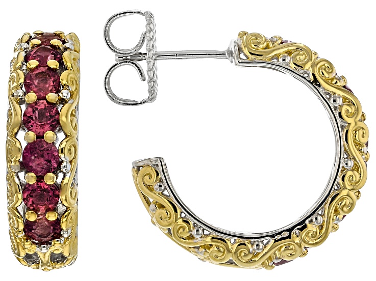 Rubellite Rhodium And 24k Gold Over Palladium Sterling Silver Earrings 3.08ctw