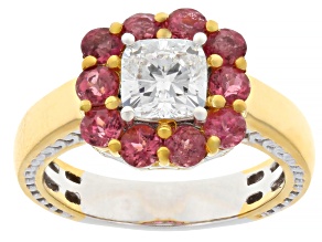 Rubellite, Prazana® Lab Grown Diamond Rhodium/24k Gold Over Palladium Sterling Silver Ring
