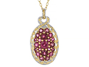 Rubellite Rhodium And 24k Gold Over Palladium Sterling Silver Cluster Pendant W/ Chain 3.41ctw
