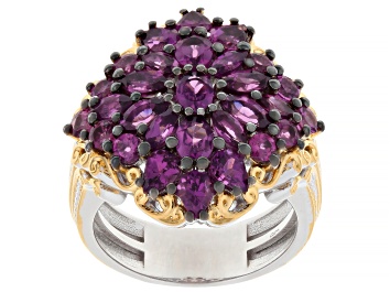 Picture of Color Shift Purple Garnet Cluster Rhodium/24k Gold Over Palladium Sterling Silver Ring 4.14ctw