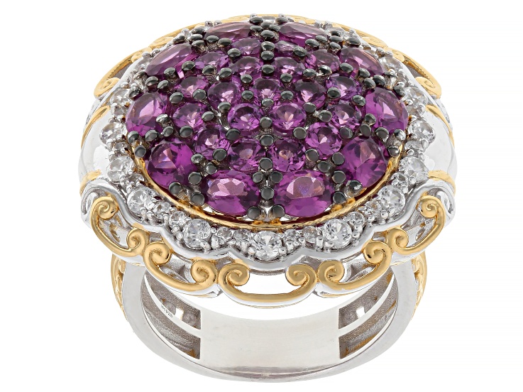 Color Shift Garnet Rhodium And 24k Gold Over Palladium Sterling Silver Ring 5.31ctw