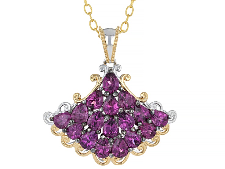 Color Shift Garnet Rhodium And 24k Gold Over Palladium Sterling Silver With Chain 3.40ctw