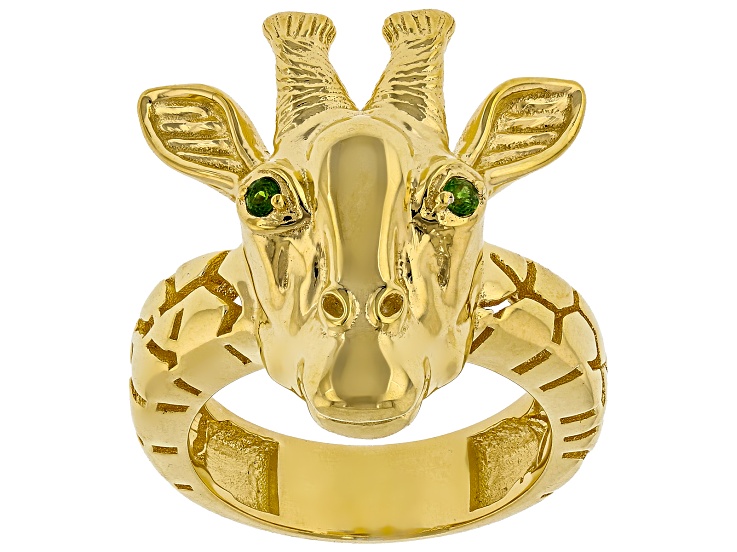 Chrome Diopside 24k Yellow Gold Over Palladium Sterling Silver Giraffe Ring 0.07ctw