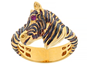 Ruby Black Rhodium And 24k Gold Over Palladium Sterling Silver Zebra Ring 0.07ctw
