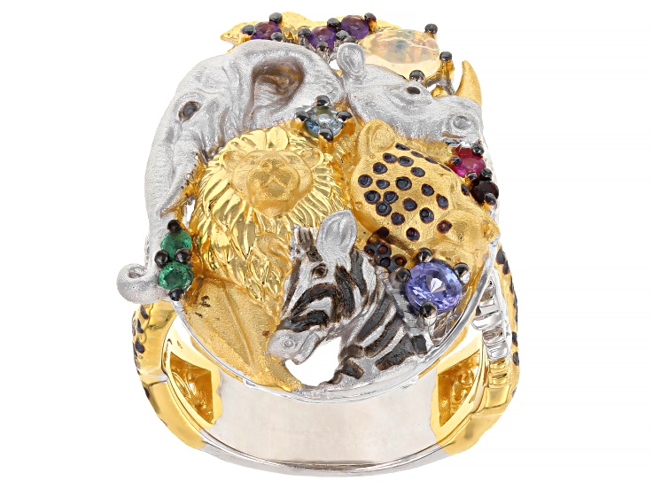 Multi-Gemstone Rhodium And 24k Gold Over Palladium Sterling Silver