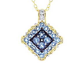 Santa Maria Aquamarine, Lab Diamond Rhodium/24k Gold Palladium Sterling Silver Pendant/Chain 1.72ctw