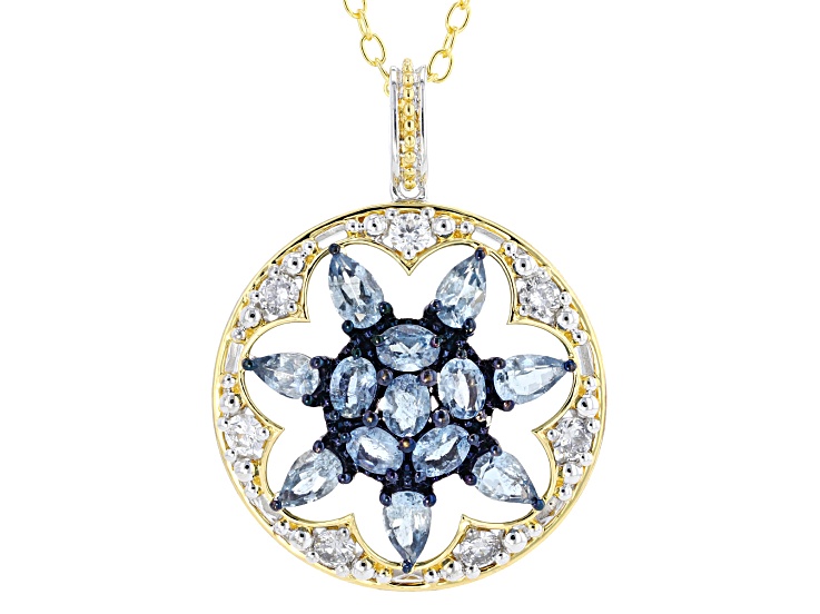 Santa Maria Aquamarine, Lab Diamond Rhodium/24k Gold Over Santa Maria Aquamarine, Lab Diamond Rhodium/24k Gold Over