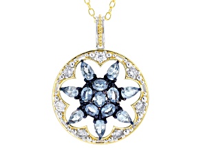 Santa Maria Aquamarine, Lab Diamond Rhodium/24k Gold Over Palladium Silver Pendant/Chain 2.73ctw
