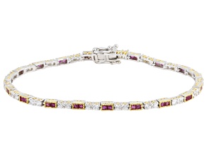 Ruby With White Zircon Rhodium/24k Gold Over Palladium Sterling Silver Tennis Bracelet 3.60ctw