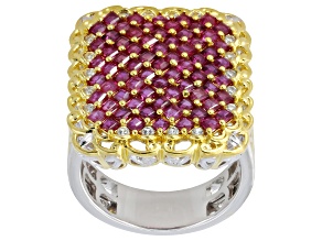 Ruby With White Zircon Rhodium/24k Yellow Gold Over Palladium Sterling Silver Ring 2.77ctw