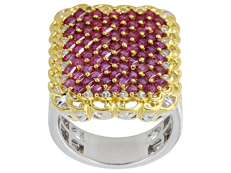 Ruby With White Zircon Rhodium/24k Yellow Gold Over Palladium Sterling Silver Ring 2.77ctw
