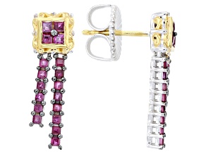 Ruby Rhodium/24k Yellow Gold Over Palladium Sterling Silver Earrings 1.24ctw
