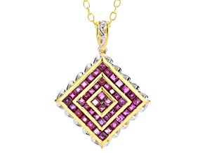Ruby Squares Rhodium/24k Yellow Gold Over Palladium Sterling Silver Pendant With Chain 1.88ctw