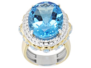 Swiss Blue Topaz & Sky Blue Topaz Rhod/24k Yellow Gold Over Palladium Sterling Silver Ring 24.45ctw