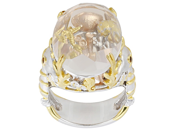 Multi Gemstone Rhodium/24k Yellow Gold Over Palladium Sterling Silver Sea Ring 12.89ctw