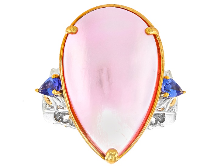 Pink Mabe Pearl And Tanzanite Rhod/24k Yellow Gold Over Palladium Sterling Silver Ring 0.42ctw