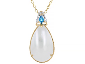 Mabe Pearl, Neon Apatite Rhod/24k Yellow Gold Over Palladium Sterling Silver Pend/Chain 0.21ct