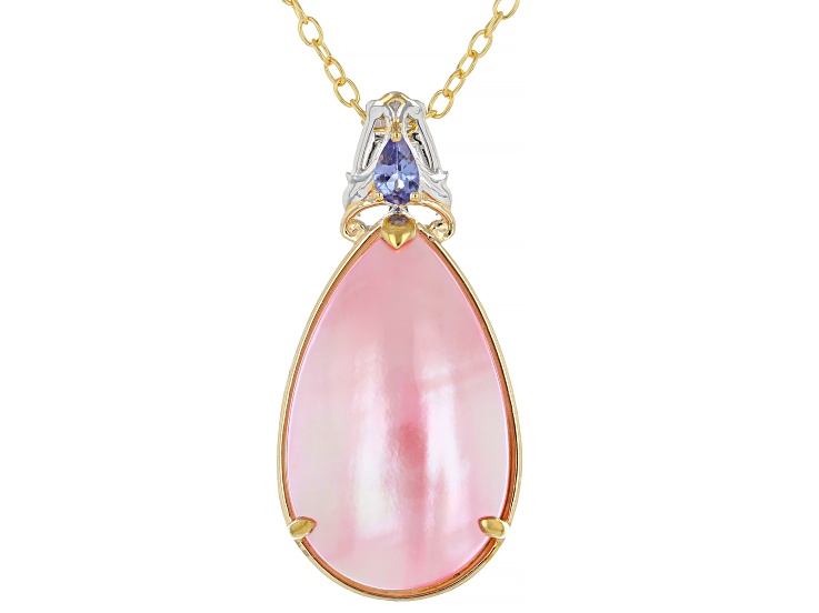 Pink Mabe Pearl, Tanzanite Rhod/24k Gold Over Palladium Sterling Silver Pendant With Chain 0.42ctw