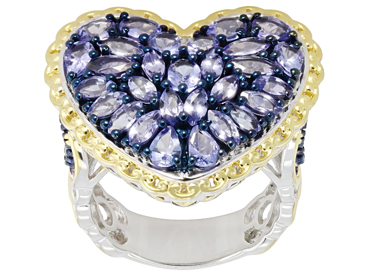 Tanzanite Rhodium & 24k Yellow Gold Over Palladium Sterling Silver Cluster Ring 3.83ctw