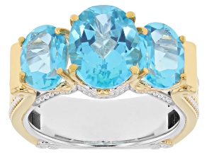 Paraiba Color Topaz Rhodium/24k Yellow Gold Over Palladium Silver Ring 6.03ctw