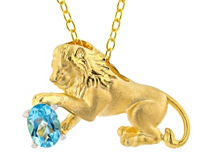 Paraiba Color Topaz Rhodium/24k Yellow Gold Over Palladium Silver Lion Pendant With Chain 0.96ct